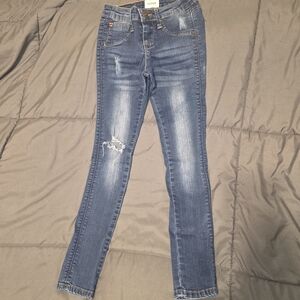 Hudson Girls Distressed Skinny Jeans - Medium Blue Wash